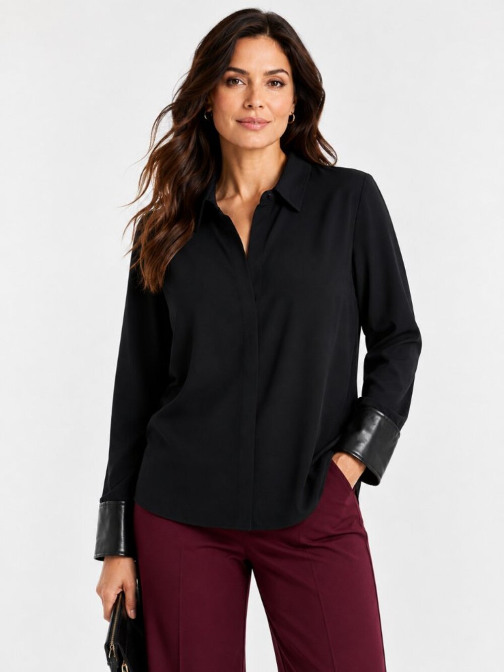 NIC+ZOE Trimmed Up Black Onyx Shirt Faux Leather Cuffs NWT Plus Size 2XL